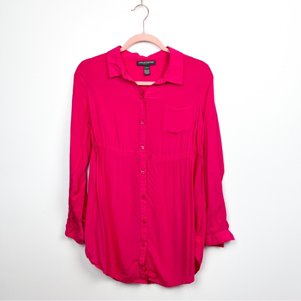 A Pea in the Pod Maternity Top, Hot Pink Long Sleeve Button-Up